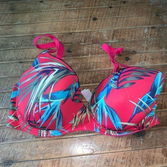 Victoria’s Secret red tropical flower 34DD wear everywhere lightly lined Demi br - Picture 1 of 3
